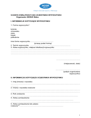 Qualification Card for Vacation Participant