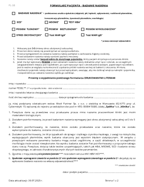 PL-38 Patient Form - Semen Analysis