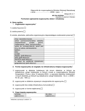 Formularz zgłoszenia wypoczynku dzieci i młodzieży