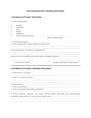 Karta Kwalifikacyjna Uczestnika Wypoczynku