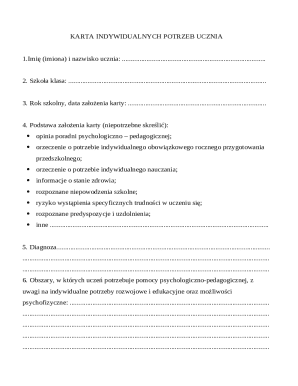 Individual Student Needs Card