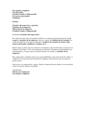 Temporary resignation letter