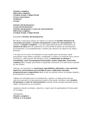 Personal trainer job application letter