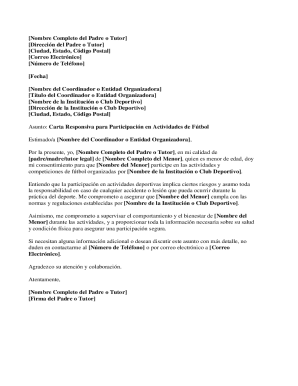 Carta responsiva para participación en actividades de fútbol