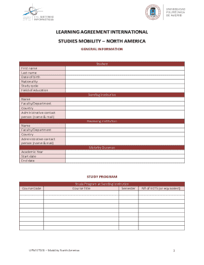 Learning Agreement International Studies Mobility