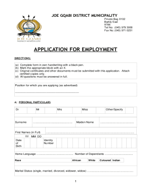 Joe Gqabi District Municipality Employment Application