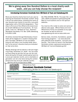 Hometown Hundreds Charity Contest Entry Form