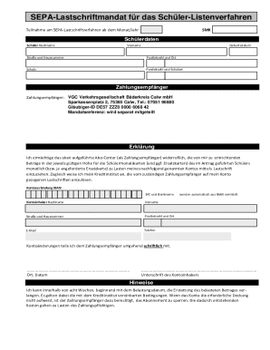SEPA Direct Debit Mandate for Student List Procedure