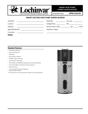 Smart Heat Pump Hybrid Water Heater Submittal Sheet