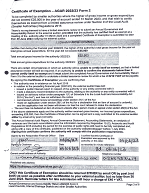 Certificate of Exemption - AGAR 2022/23 Form 2