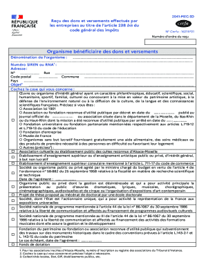 French Donation Receipt Form