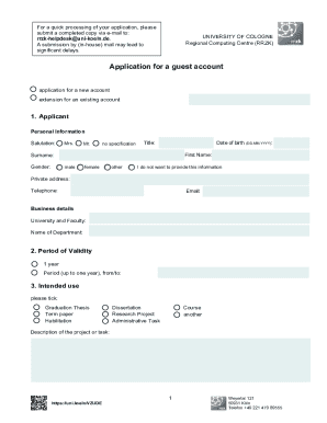 University of Cologne Guest Account Application