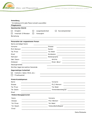 Swiss Nursing Home Registration Form