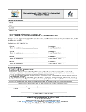 Dependent Declaration Form