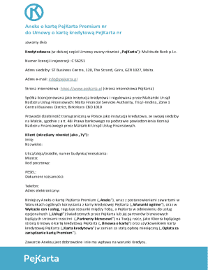 PejKarta Premium Credit Card Annex