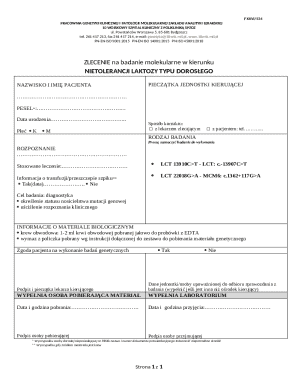 Poland Lactose Intolerance Genetic Test Order Form