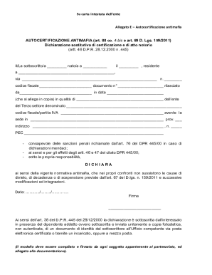 Autocertificazione Antimafia Form