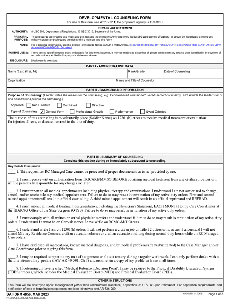Developmental Counselling Form.pdf Fillable Online Developmental Counseling Form - DA 4856 Fillable Fax ...