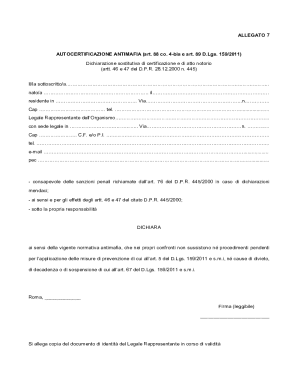 Italian Antimafia Self-Certification Form