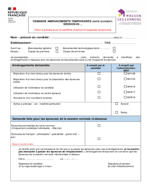 French Baccalaureate Temporary Accommodation Request