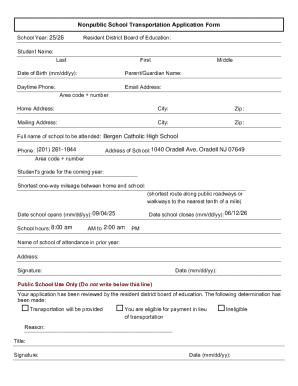 New Jersey Nonpublic School Transportation Application