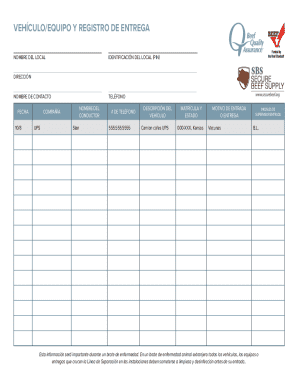 Vehicle equipment delivery record form