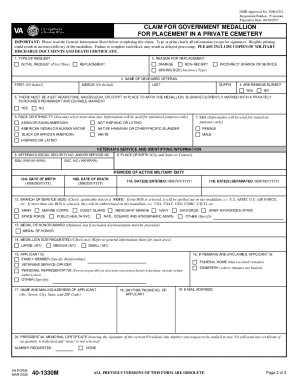 VA Form 40-1330M Claim for Government Medallion