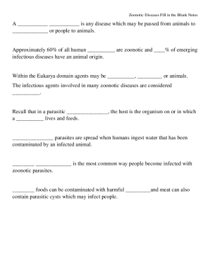 Zoonotic Diseases Fill in the Blank Notes
