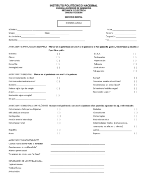 Dental clinical history form