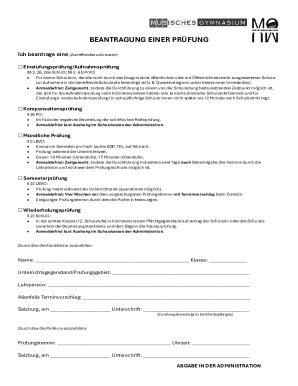 Austrian School Exam Application Form