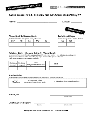 Austrian School Subject Selection Form