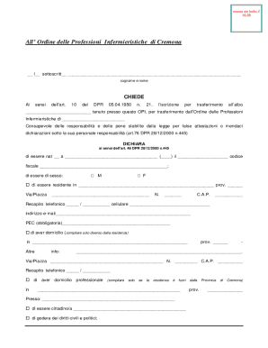 Italian Nurse Transfer Application Form