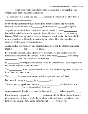 Symbiotic Relationships Fill in the Blank Notes