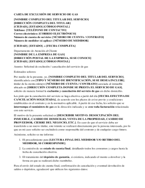 Service gas exclusion letter