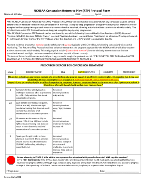 NCHSAA Concussion Return to Play Protocol Form