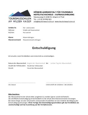 Student Absence Excuse Form