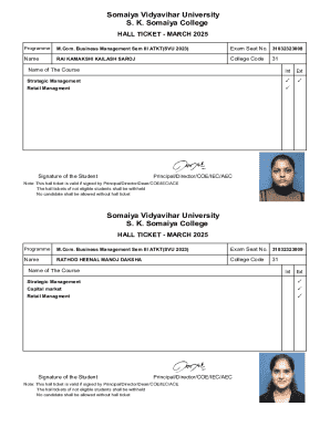 Hall Ticket - M.Com. Business Management Exam