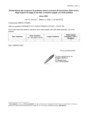 Italy Compensation Declaration Form 2021
