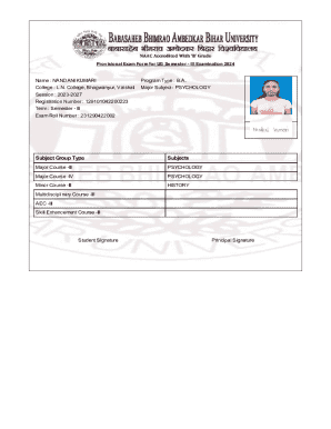 Provisional Exam Form for UG Semester III