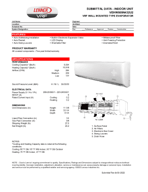VRF Wall Mounted Type Evaporator Submittal Data