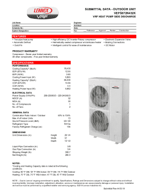 Outdoor Unit Submittal Data
