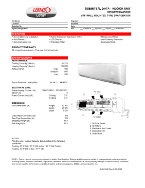VRF Wall Mounted Evaporator Submittal Data