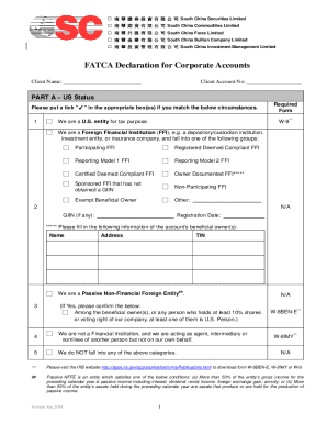 FATCA Declaration for Corporate Accounts