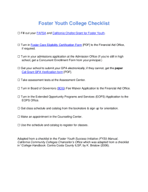 Foster Youth College Checklist