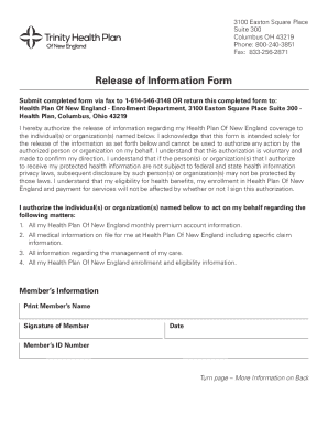 Health Plan Of New England Release of Information Form