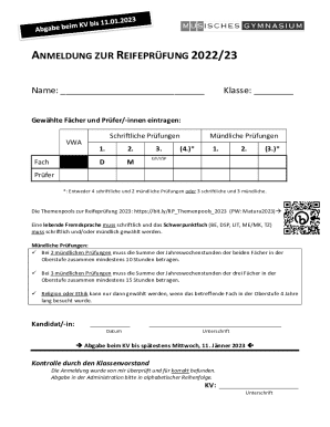 Austria Reifeprüfung 2022/23 Registration Form