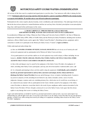Motorcycle Safety Course Waiver and Indemnification