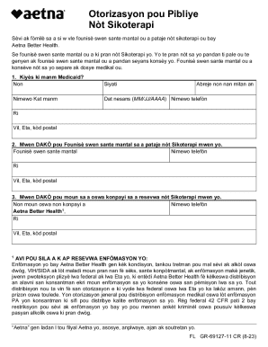 Aetna Better Health Therapy Notes Authorization Form