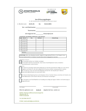 STADTRADELN Kilometer Erfassungsbogen