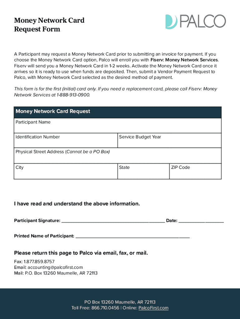 Money Network Card Request Form - Blank Fillable Template | Fill Out ...